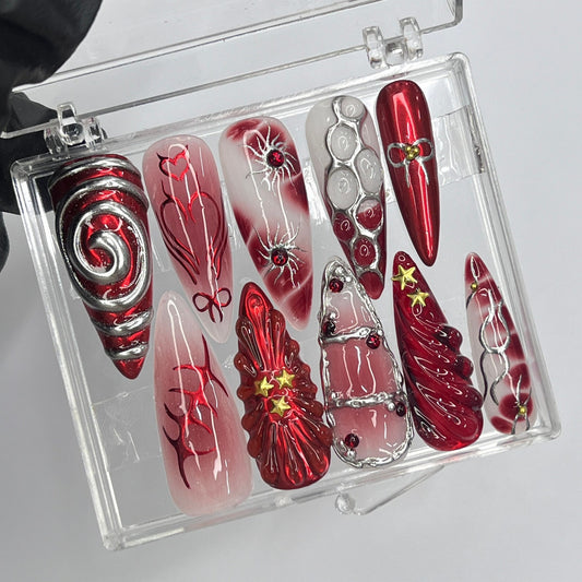 Red Aura Gothic Press on nails