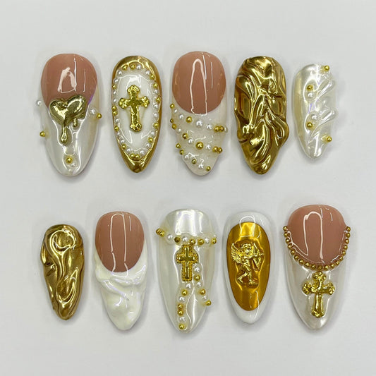 Cupid With White Gold Press on nails