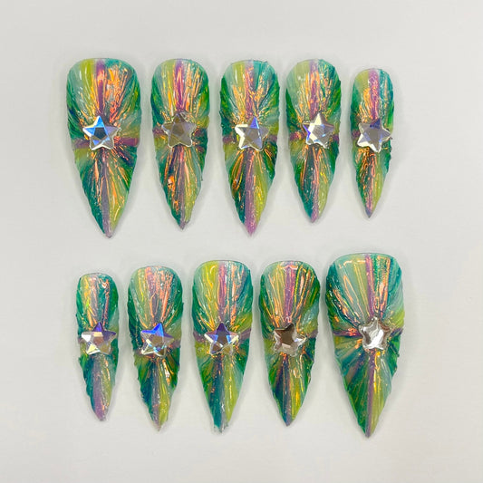 Colorful light Floral Press on nails
