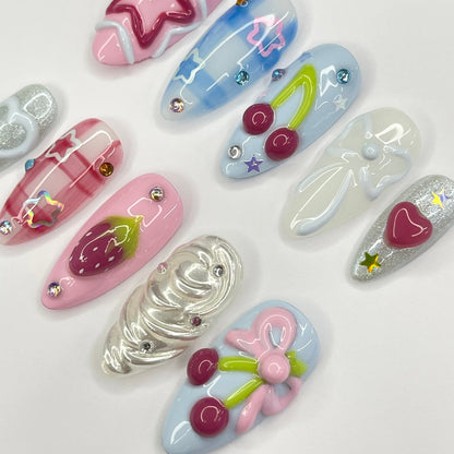 Strawberry Berry Pinnky Press on nails