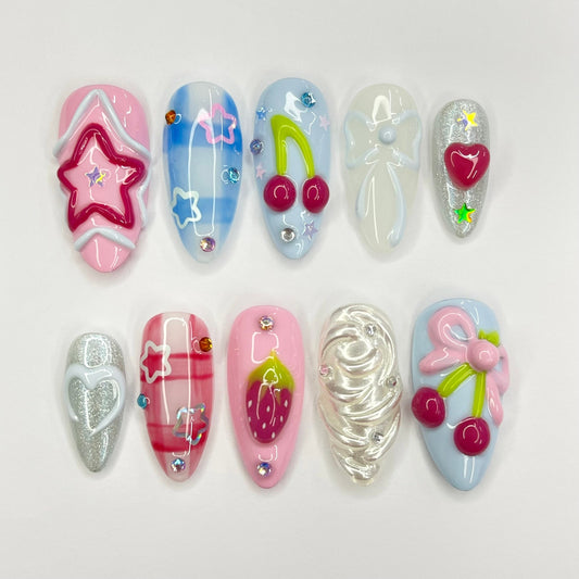 Strawberry Berry Pinnky Press on nails