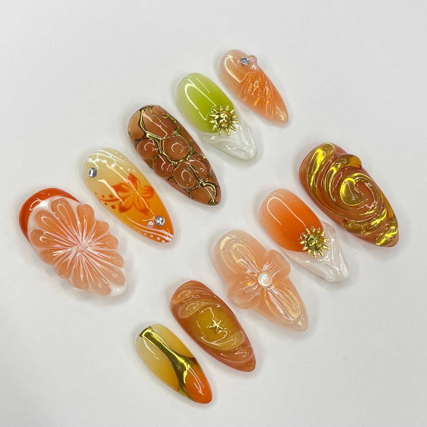 Sunset With Orange Fruit Press on nails