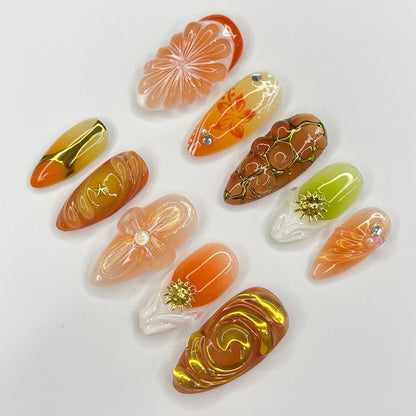 Sunset With Orange Fruit Press on nails
