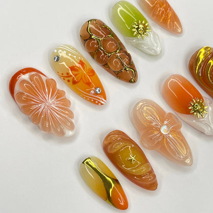 Sunset With Orange Fruit Press on nails