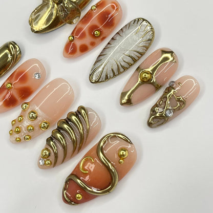 3D Flower With Gold Press on nails