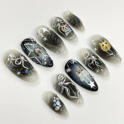 Black Cat Aura Gothic Press on nails