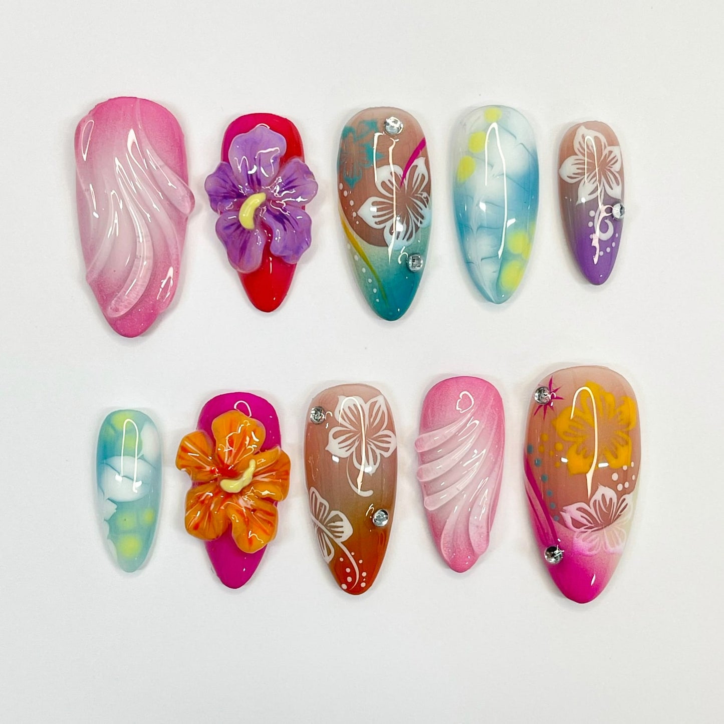 Colorful 3D Flower Summer Press on nails