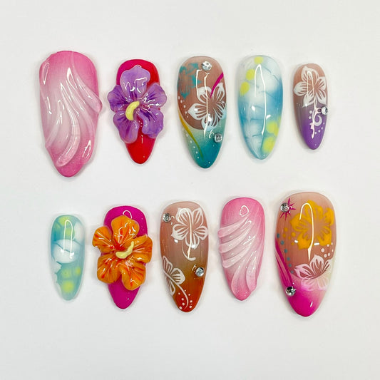 Colorful 3D Flower Summer Press on nails