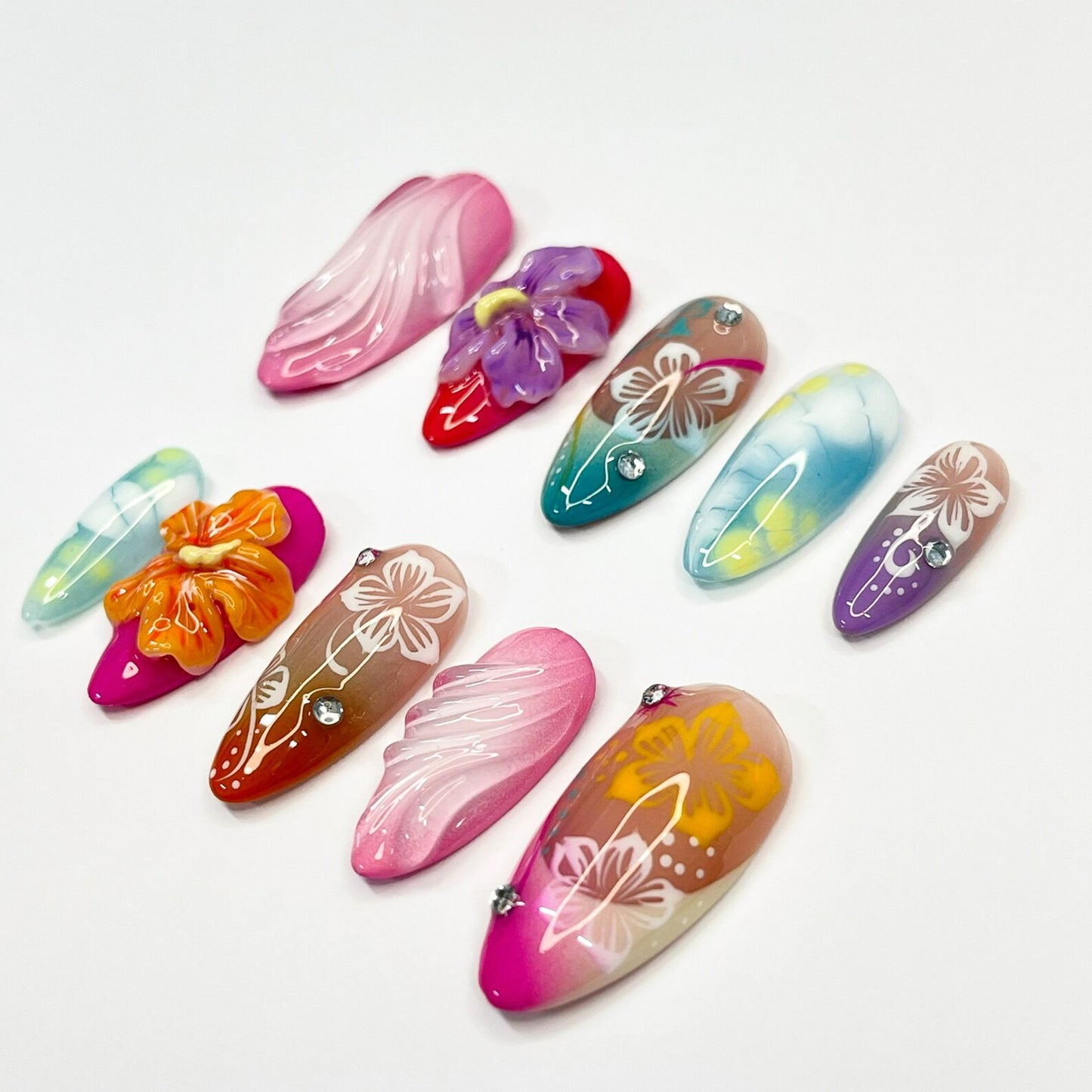 Colorful 3D Flower Summer Press on nails