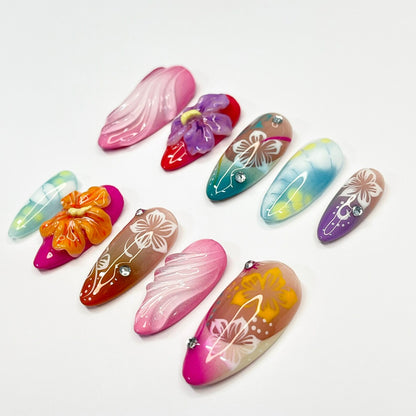 Colorful 3D Flower Summer Press on nails