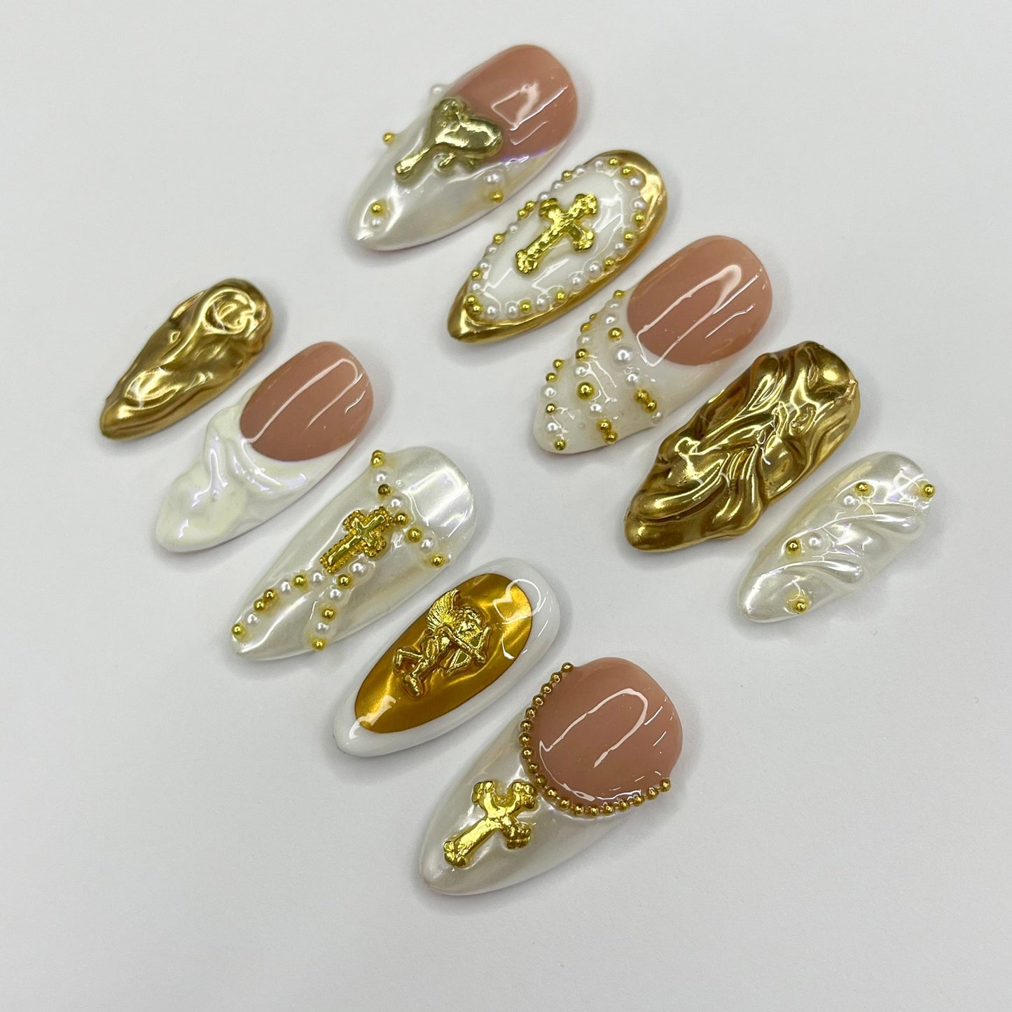 Cupid With White Gold Press on nails