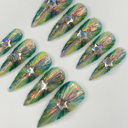 Colorful light Floral Press on nails