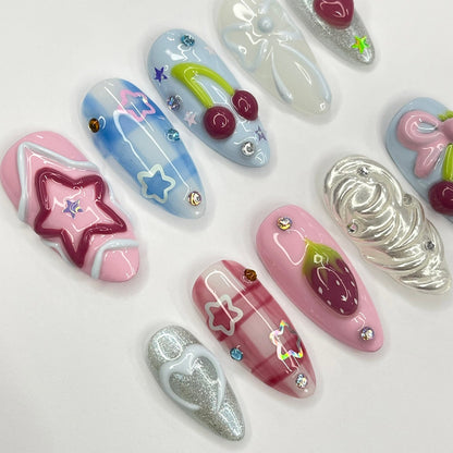Strawberry Berry Pinnky Press on nails