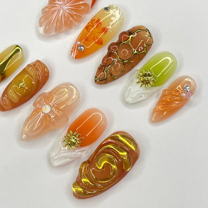Sunset With Orange Fruit Press on nails