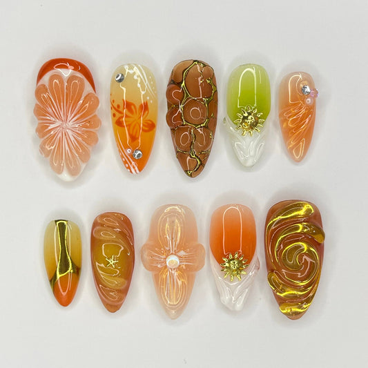 Sunset With Orange Fruit Press on nails