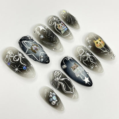 Black Cat Aura Gothic Press on nails
