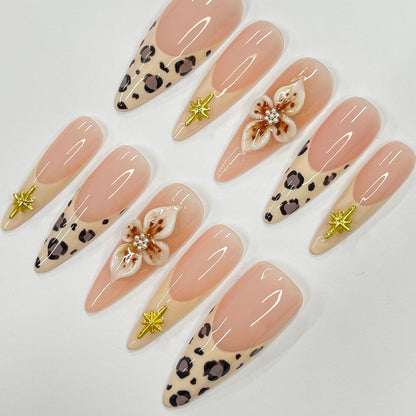 Leopard Flower Press on nails