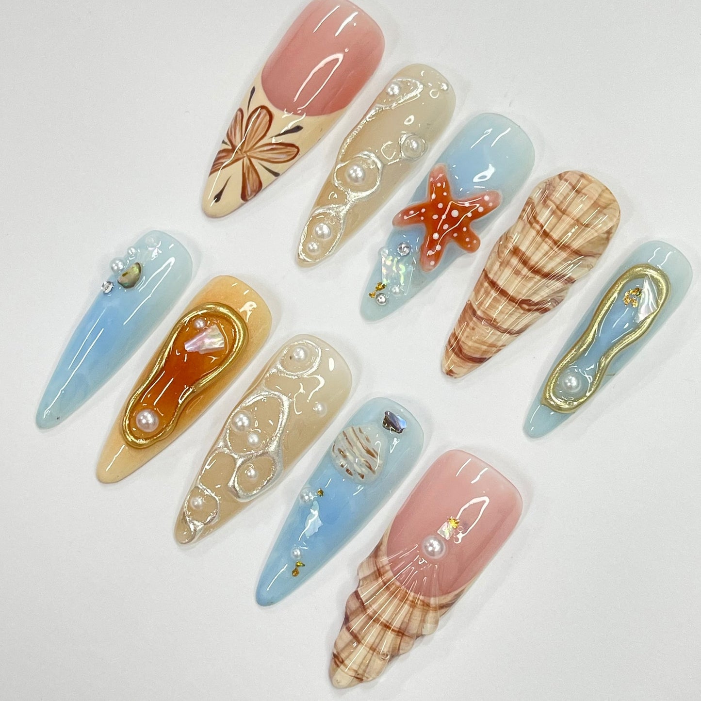 3D Seashell Starfish Press on nails