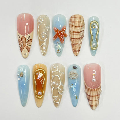 3D Seashell Starfish Press on nails