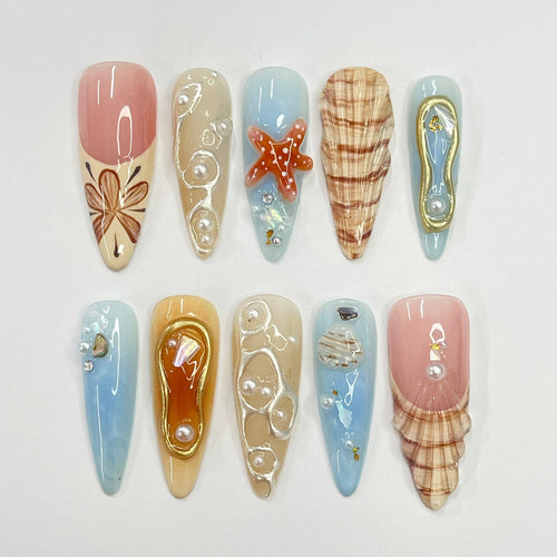 3D Seashell Starfish Press on nails