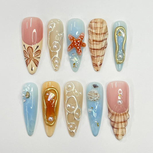 3D Seashell Starfish Press on nails