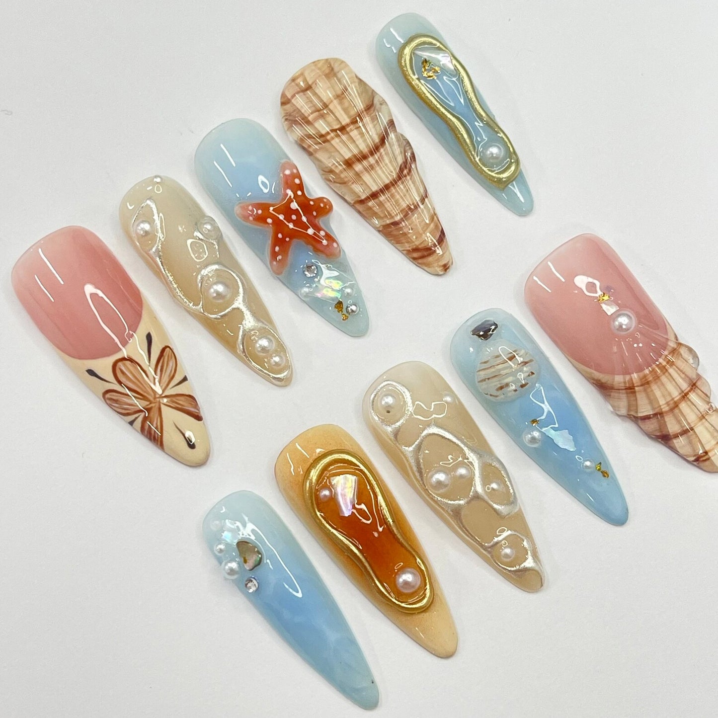 3D Seashell Starfish Press on nails