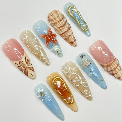 3D Seashell Starfish Press on nails