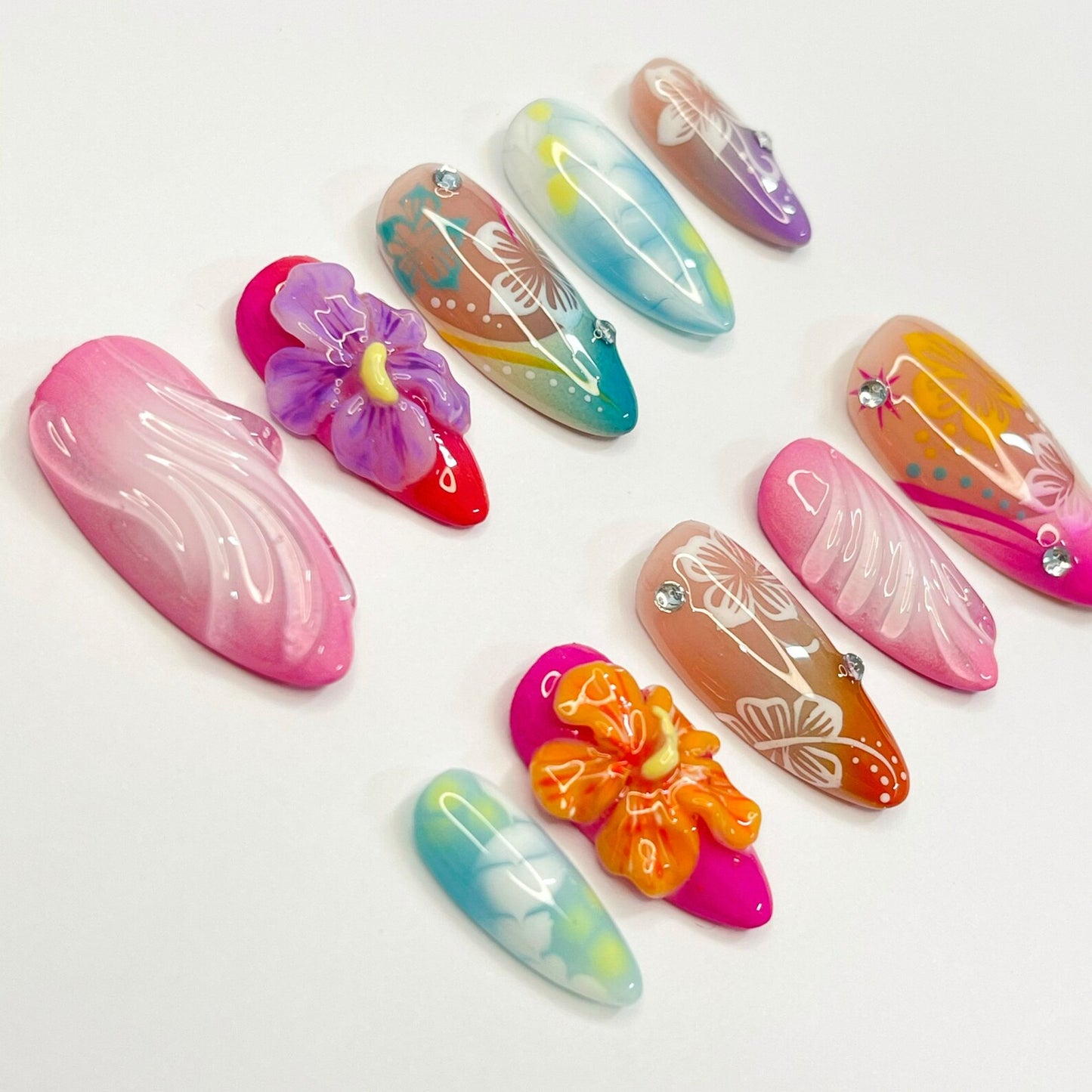 Colorful 3D Flower Summer Press on nails