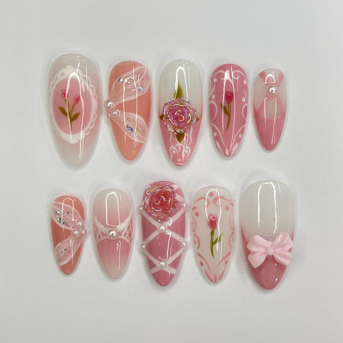 Pink Rose Ballerina Press on nails