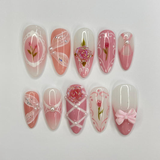 Pink Rose Ballerina Press on nails