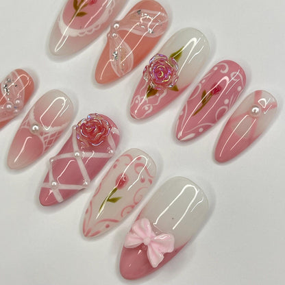Pink Rose Ballerina Press on nails