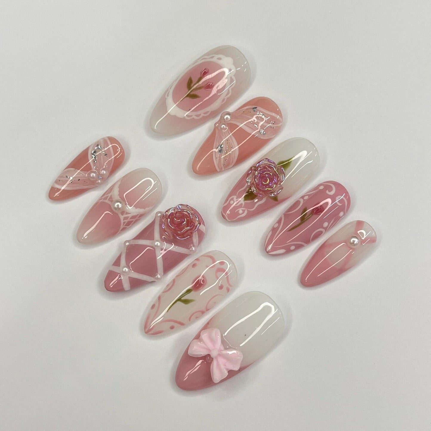 Pink Rose Ballerina Press on nails