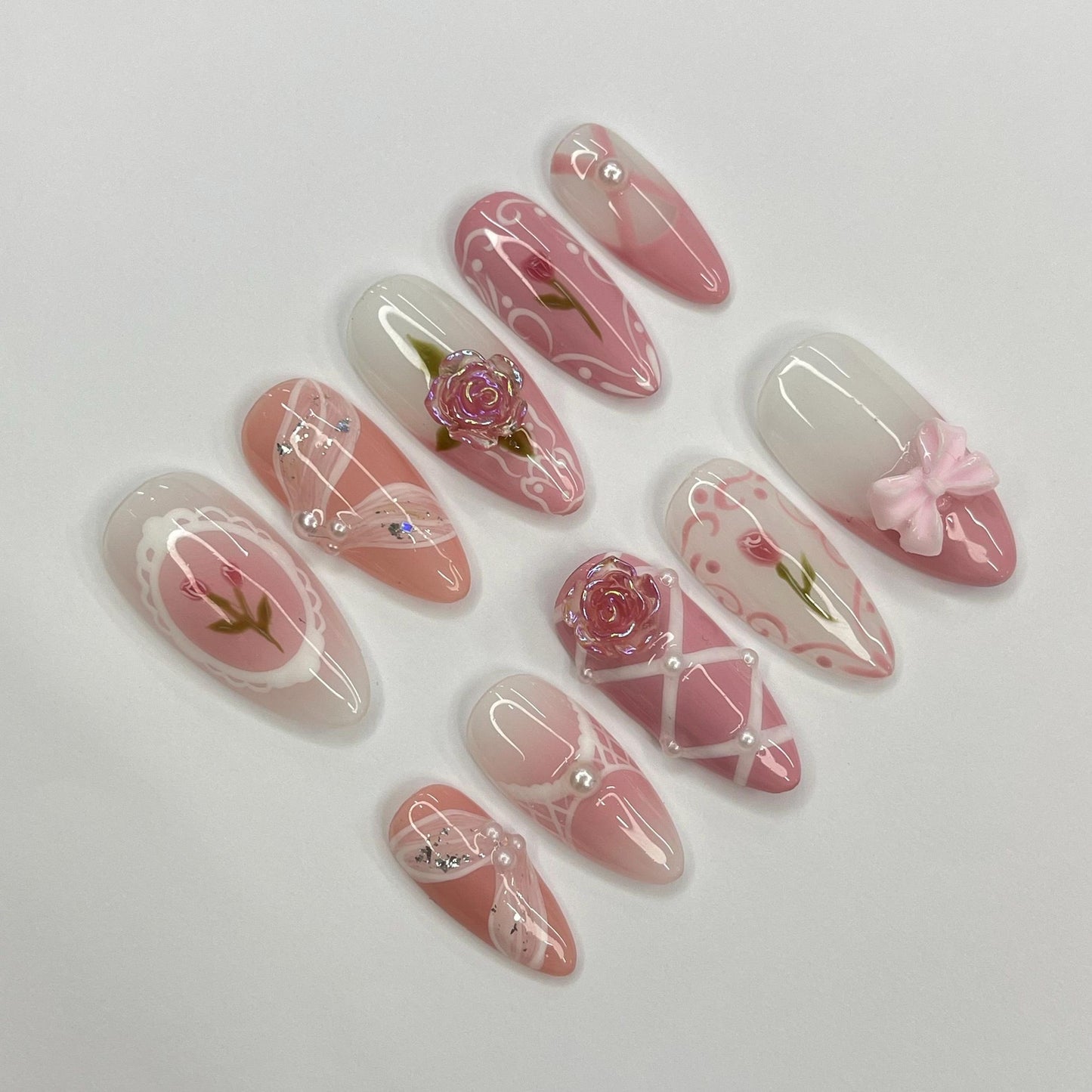 Pink Rose Ballerina Press on nails