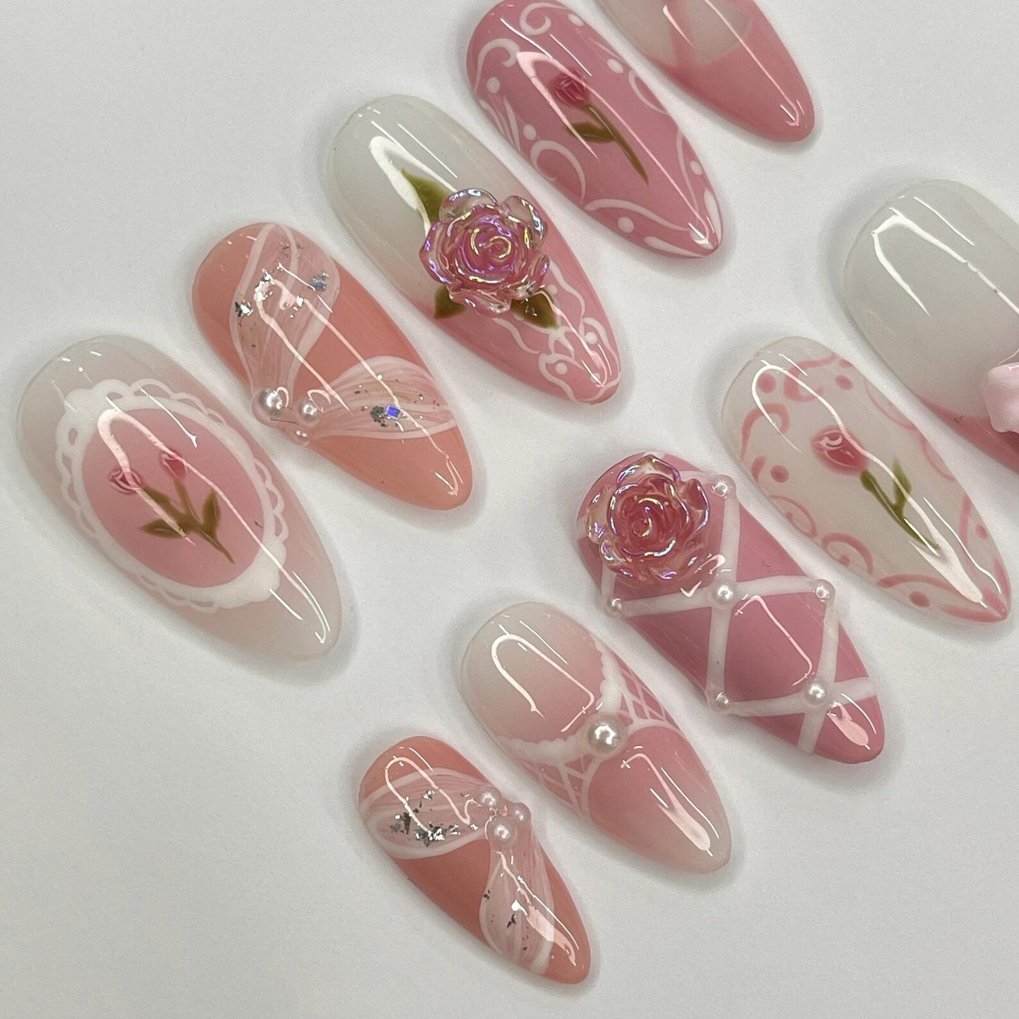 Pink Rose Ballerina Press on nails