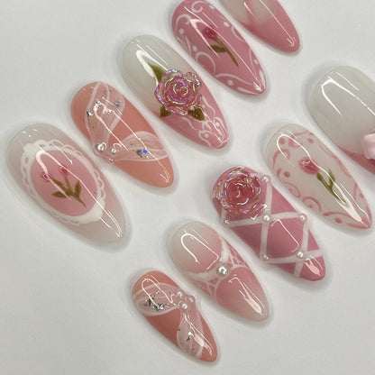Pink Rose Ballerina Press on nails