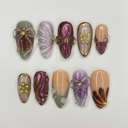 Bow SeaShell Press on nails