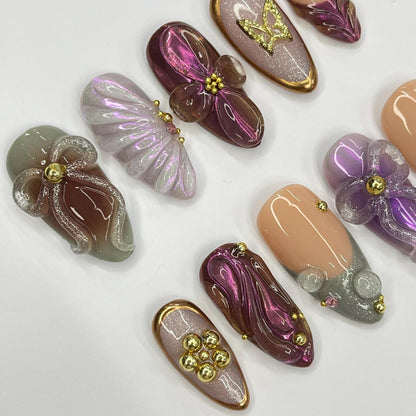 Bow SeaShell Press on nails