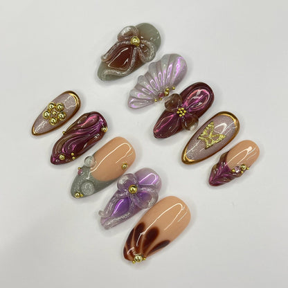 Bow SeaShell Press on nails