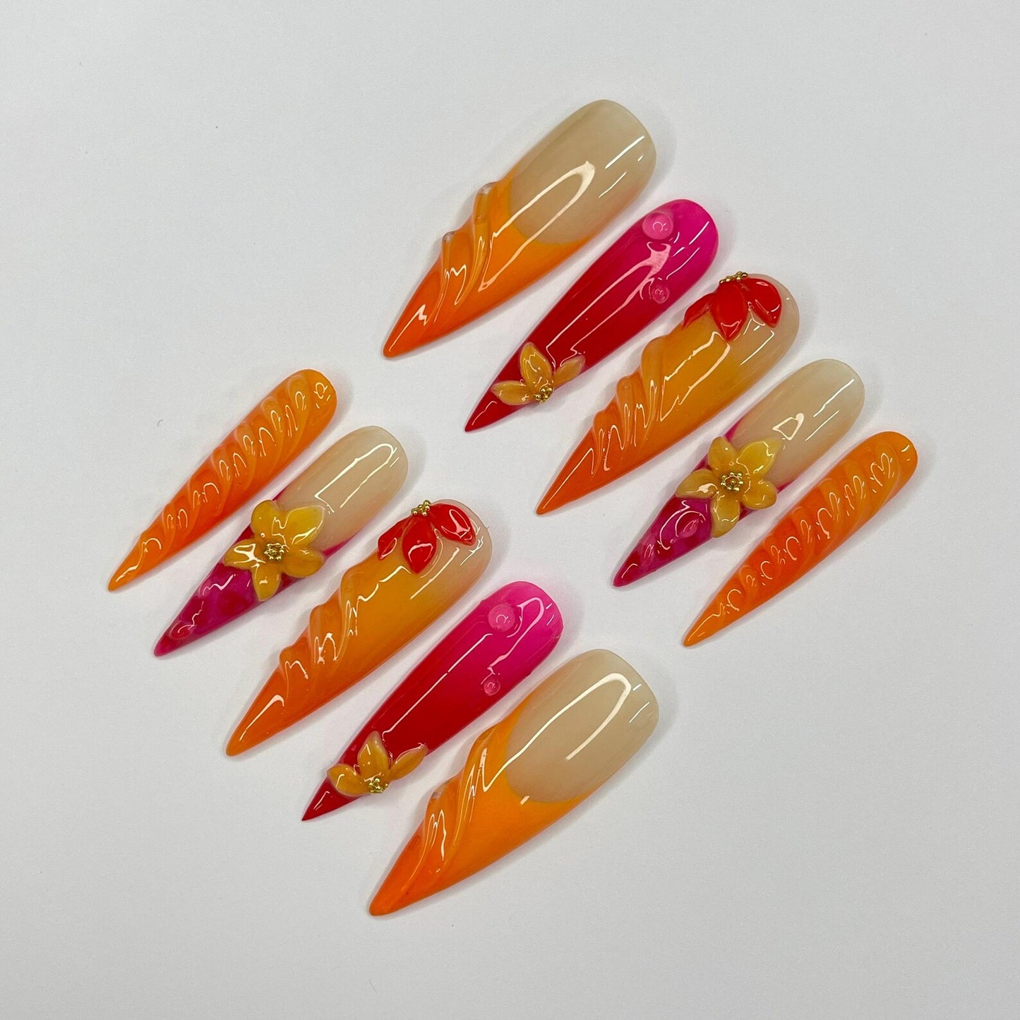 Sunset Flower Press on nails