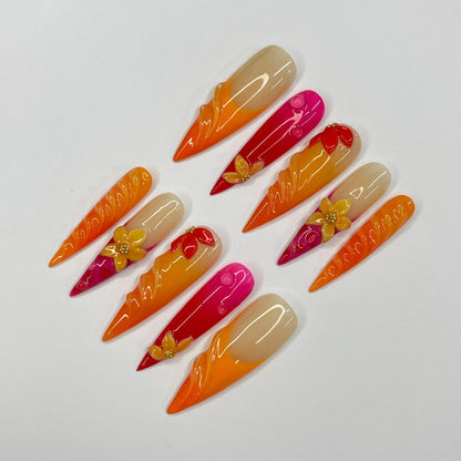 Sunset Flower Press on nails
