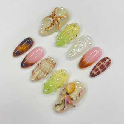 Octopus 3D Floral Press on nails