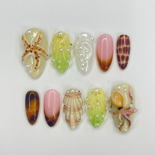 Octopus 3D Floral Press on nails