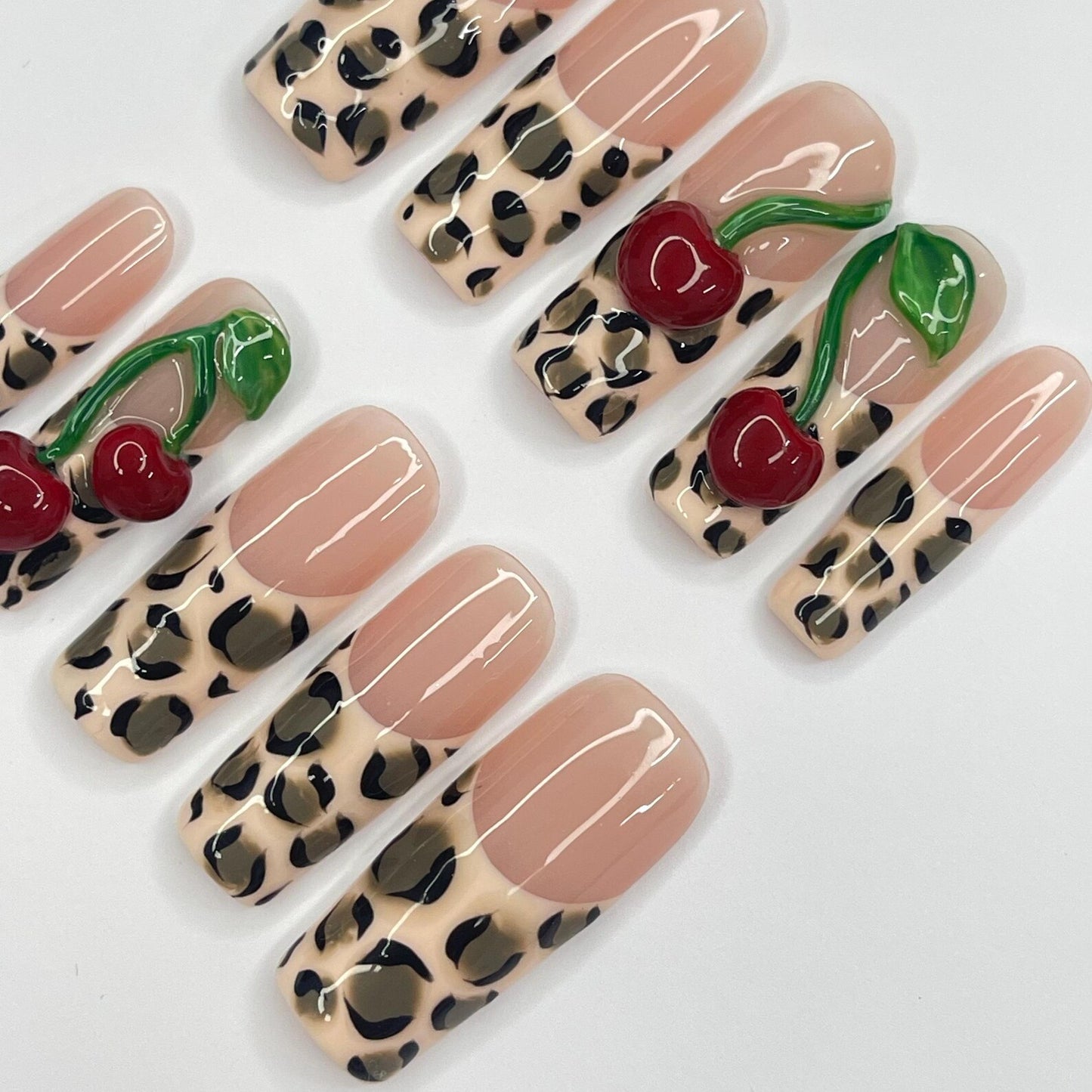 Leopard Cherry Press on nails