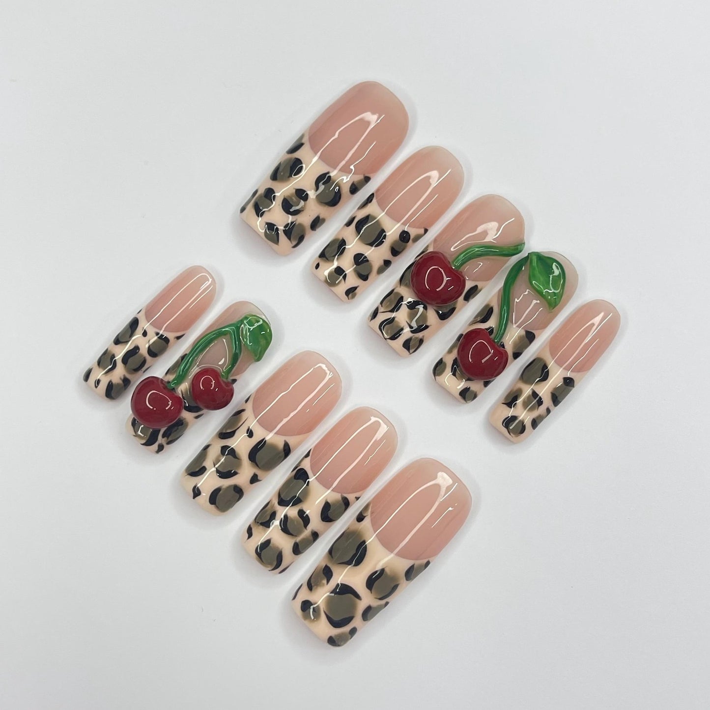 Leopard Cherry Press on nails