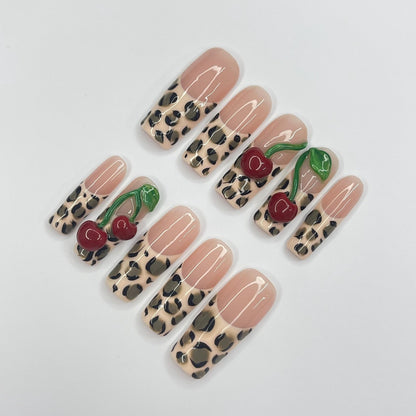 Leopard Cherry Press on nails