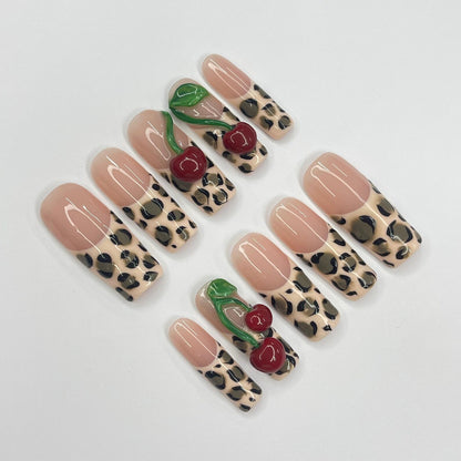 Leopard Cherry Press on nails
