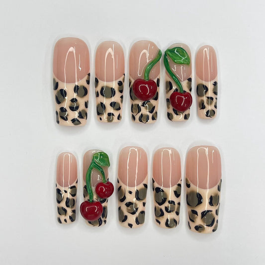Leopard Cherry Press on nails