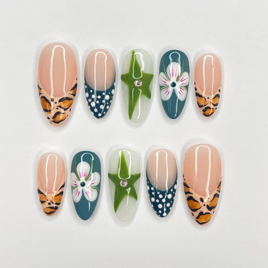 Zebra Flower Summer Press on nails