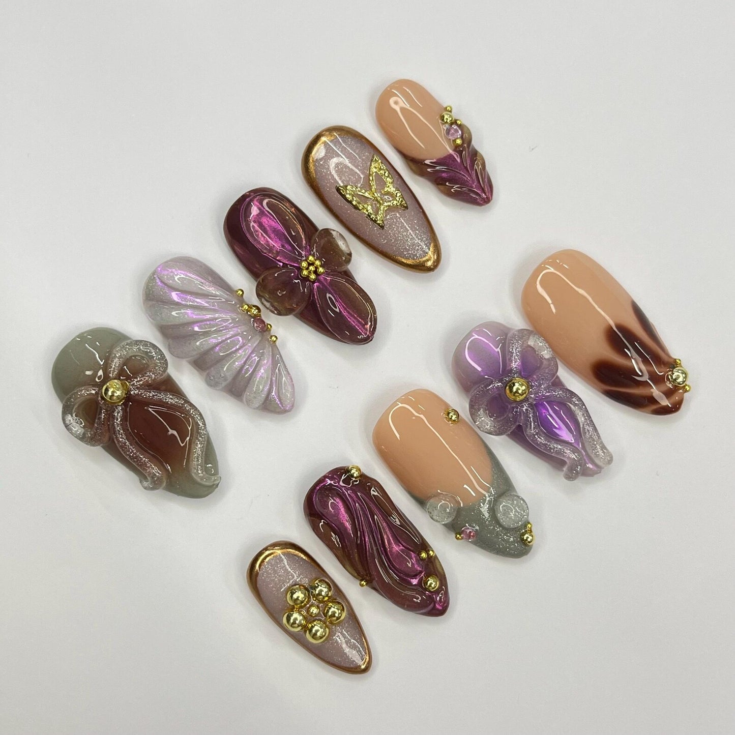 Bow SeaShell Press on nails