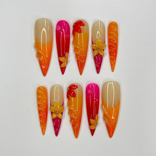 Sunset Flower Press on nails